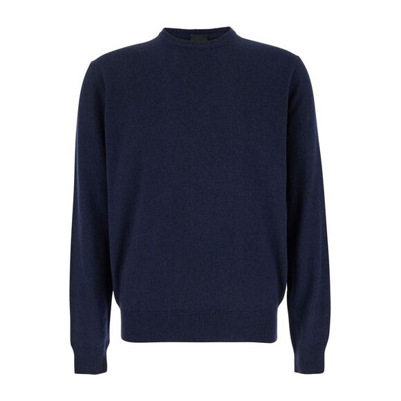 Plain Men Blue Crewneck Sweater In Merino Wool And Silk Blend Man